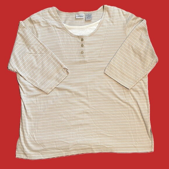 CABIN CREEK WOMENS TOP Plus Size 1X BEIGE with STRIPES Pullover 1100A - Picture 8 of 8